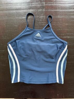 adidas Navy One-Piece Swim Top with Light Blue and White Side Stripes